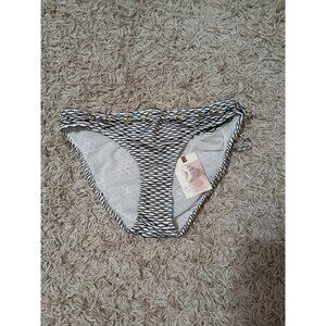 NWT Womens Jessica Simpson Black White Striped Bikini Bottoms Side Tie Medium